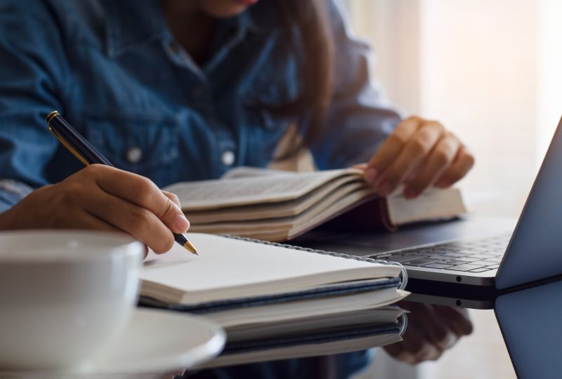 a woman studying